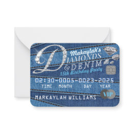Small Diamond & Denim Party Invitations Front View