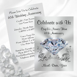 Small Diamond Personalized, 60th Anniversary Invitations Front View