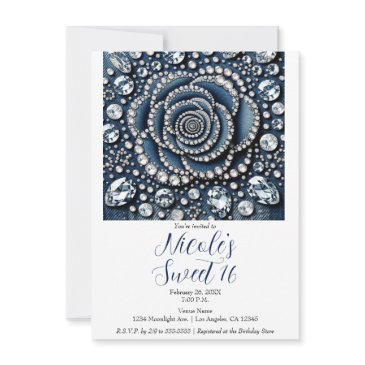 diamond rose & denim glam sweet 16 birthday party invitation