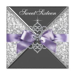 Small Diamonds Purple And Black Sweet 16 Birthday Party Invitation Front View