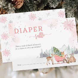 Small Diaper Raffle Winter Woodland Girls Baby Shower Enclosure Invitations Front View