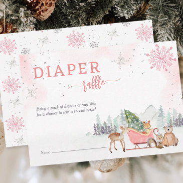 diaper raffle winter woodland girls baby shower enclosure invitations