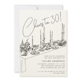 Small Dinner Table Cheers Drawing 30th Birthday Party Invitation Front View