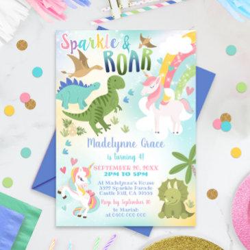 dinosaur and unicorn invitation boy girl