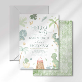 Small Dinosaur Baby Shower Invitation Front View
