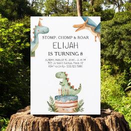 Small Dinosaur Birthday Kids Party Invitation Front View