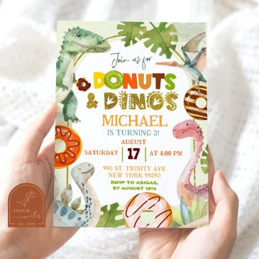 dinosaur boy donuts and dinos birthday party invitation