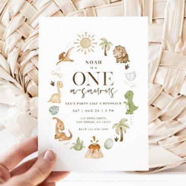 dinosaur one-a-saurus 1st birthday invitation