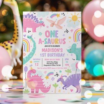 dinosaur one-a-saurus 1st birthday party invitation