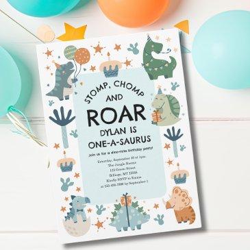 dinosaur stomp chomp and roar first birthday invitation