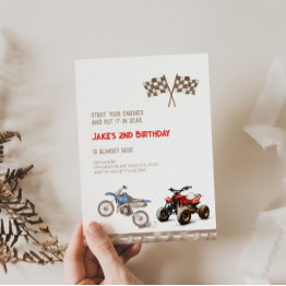 Small Dirt Atv Bike Dual Theme Birthday Invitation Front View