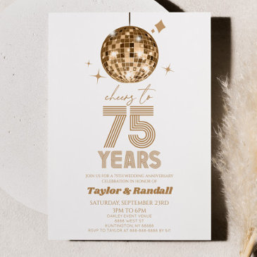 disco ball cheers to 75 years wedding anniversary invitation
