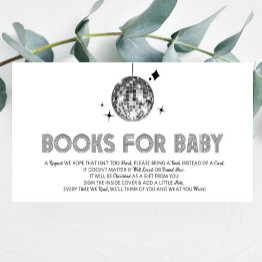 Small Disco Ball 'disco Baby' Baby Shower Books For Baby Enclosure Invitations Front View
