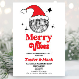 Small Disco Ball Santa Hat Retro Christmas Holiday Party Invitation Front View