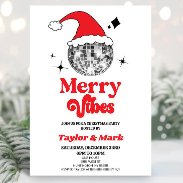 disco ball santa hat retro christmas holiday party invitation