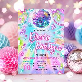 Small Disco Birthday Party Tie Dye Glow Dance Disco Invitation Front View