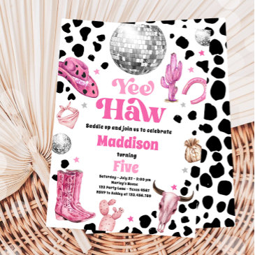 disco cowgirl space rodeo country girl birthday invitation