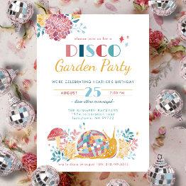 Small Disco Garden Party Birthday Invitation Front View