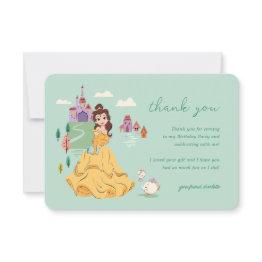 Small Disney Belle Sleepover Girls Birthday Thank You Invitation Front View