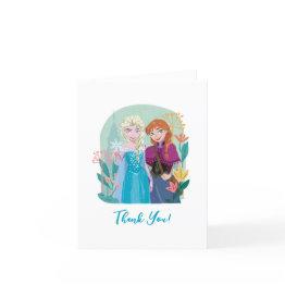 Small Disney's Anna & Elsa Frozen Floral Girls Birthday Thank You Invitations Front View