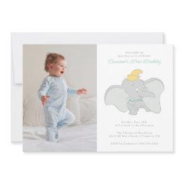 Small Disney's Dumbo 1st - Photo Birthday  Invitation Front View
