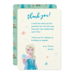 Small Disney's Elsa From Frozen Floral Girls Birthday Thank You Invitations Front View