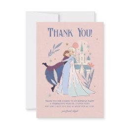 Small Disney's Frozen Floral Girl's Birthday Thank You Invitations Front View