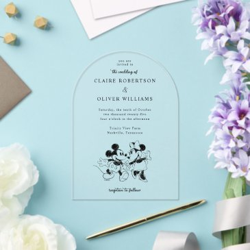 disney's mickey and minnie mouse sketch wedding acrylic invitations