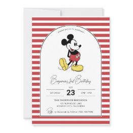 Small Disney's Mickey Mouse | Striped Boy's Birthday Invitation Front View