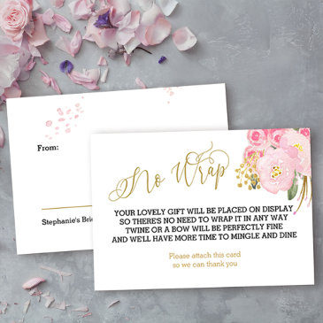 display shower pink and gold floral no wrap enclosure invitations