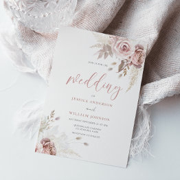 Small Divine Blush & Dusty Rose Floral Wedding Invitation Front View