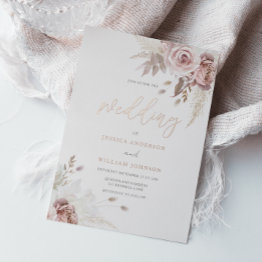 Small Divine Blush Dusty Rose Floral Wedding Rose Gold Foil Invitation Front View