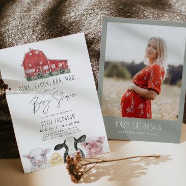 dixie country red barn farm animal baby shower invitation