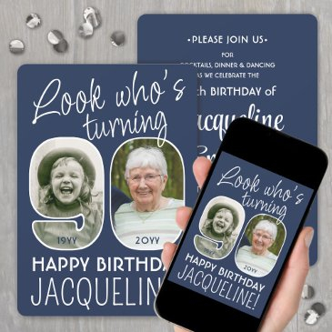 diy colors • look who's 90 birthday party 2 photo invitation