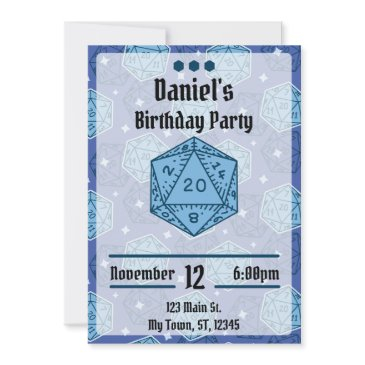 dnd birthday party dnd d20 blue dice invitation