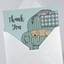 Small Dog And Cat Cute Pets Thank You Invitations Front View