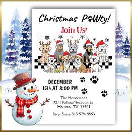 Small Dog Pawty Animals Christmas Party Invitation Front View