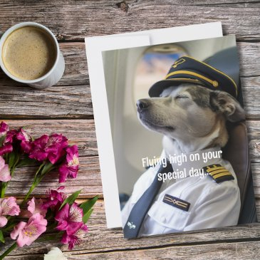 dog pilot & airplane, cool funny aviation birthday invitations