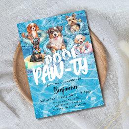 Small Dog Pool Pawty Party Invitation Front View