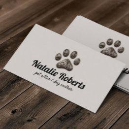 Small Dog Walker Pet Sitter Cute Furry Paw Print Business Invitations Front View