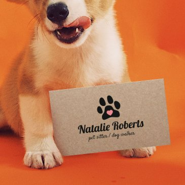 dog walker pet sitter paw heart rustic kraft business invitations