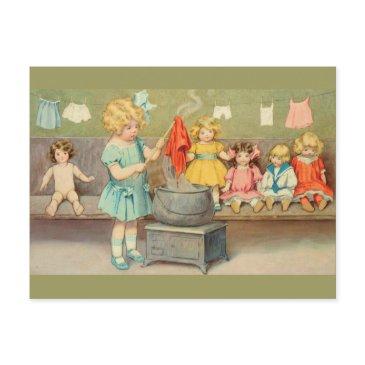 dolly laundry girl vintage playing dolls cute postinvitations