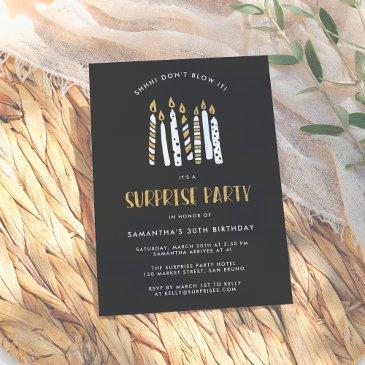 don't blow it gold glitter surprise birthday party invitation