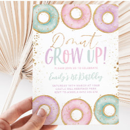 Small Donut 1st Birthday Invitation Donut Grow Up Aqua Front View