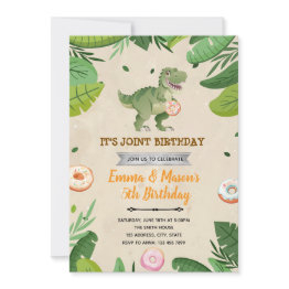 Small Donut And Dinosaur Birthday Invitation Front View