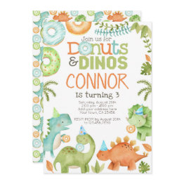 Small Donuts And Dinos Invitation Front View