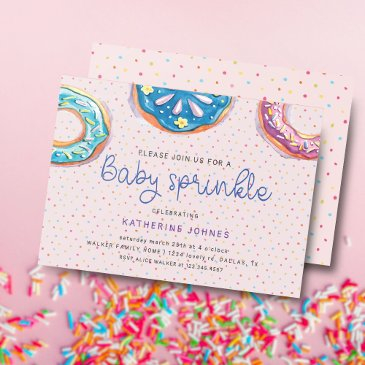 donuts and sprinkles pink baby shower invitation