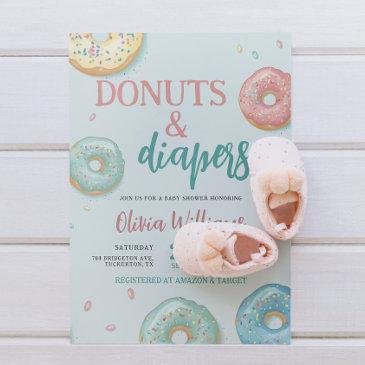 donuts & diapers cute mint green baby shower invitation