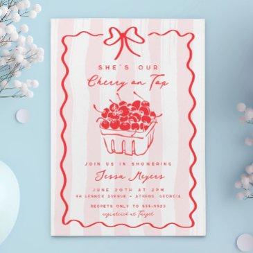 doodle cherry on top pink bow baby girl shower invitation