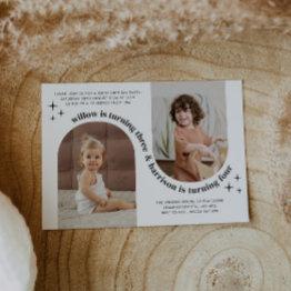 Small Double Arch Photo Joint Birthday Invitation Front View